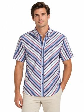 Burberry Black Label Vintage Short-Sleeve Button-Down Striped Shirt